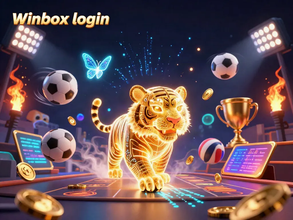 Experience the excitement of Winbox login with a vibrant 3D casino scene featuring a neon tiger.