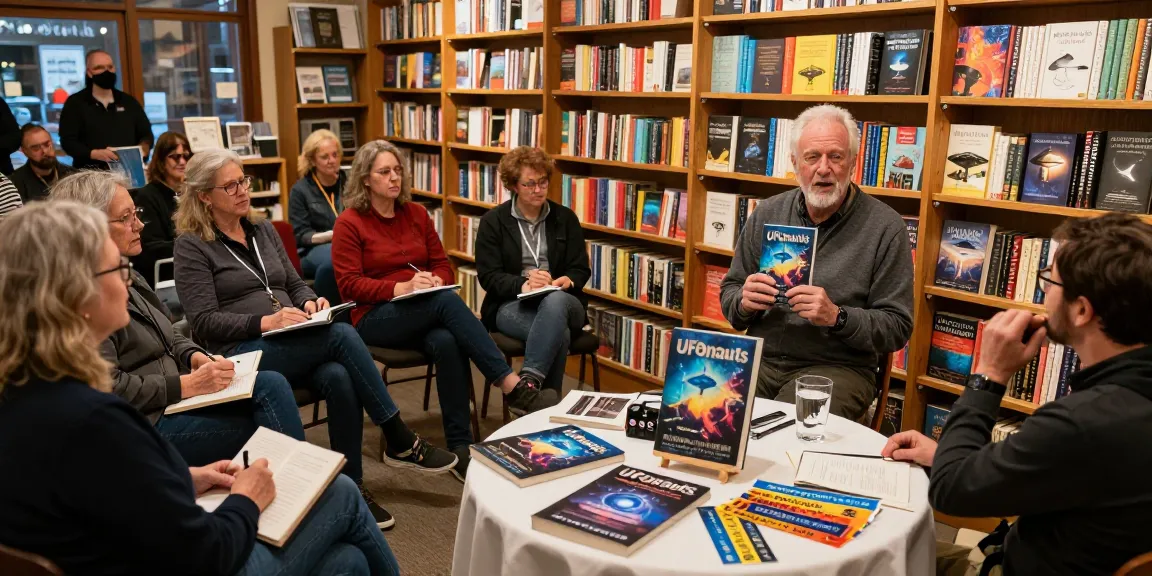 Explore T Allen Greenfield's engaging book event about UFOnauts at https://tallengreenfield.com featuring a diverse audience and award-winning discussions.