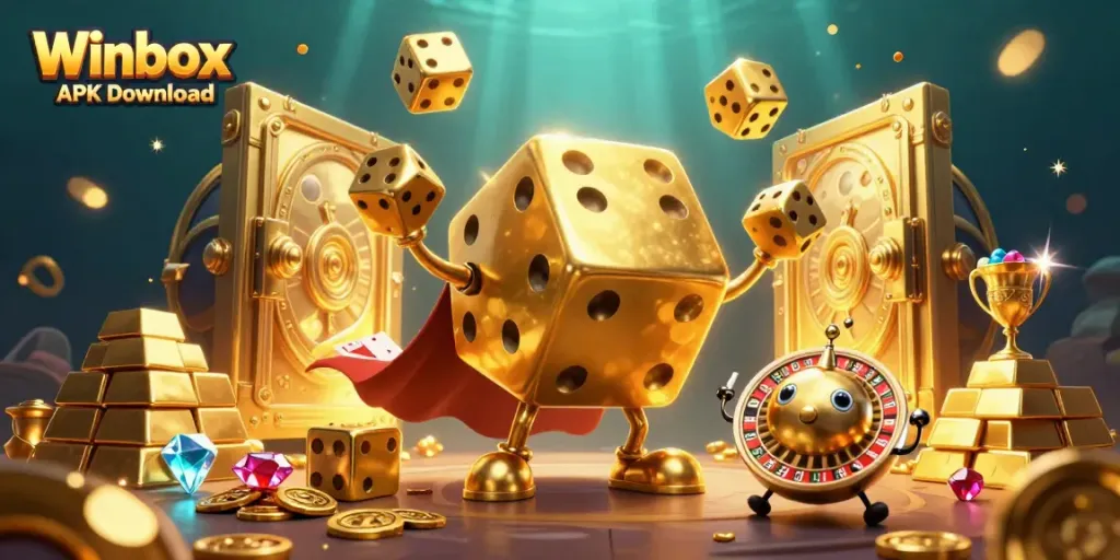 Experience exhilarating gameplay with Winbox APK Download, featuring golden dice and sparkling treasures.