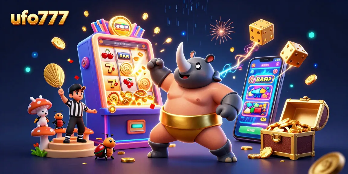 Experience thrilling gameplay with ufo777's cartoon-inspired casino scene full of action and excitement.