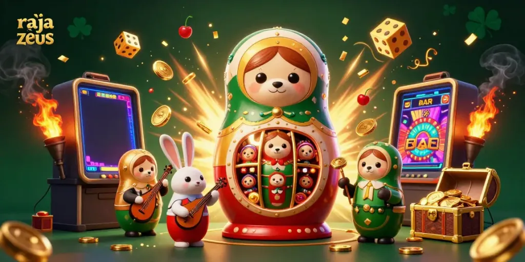Slot online raja zeus yang mengasyikkan dengan simbol beruntung dan jackpot menyala.