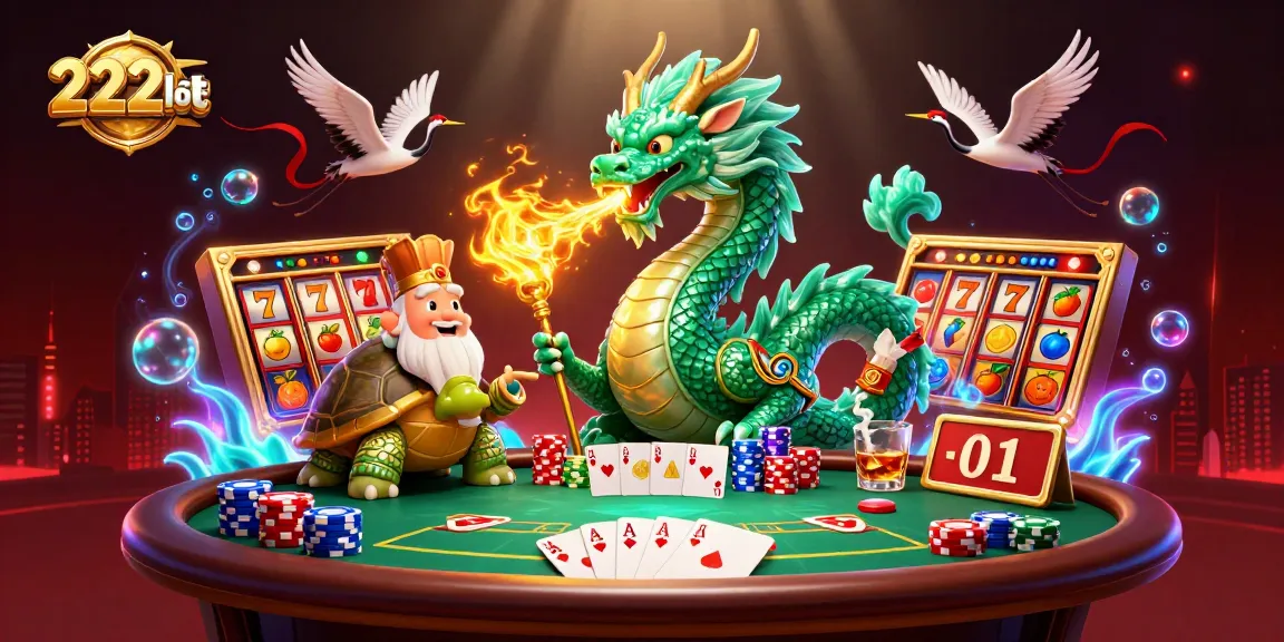 Menggapai kemenangan besar dengan 222slot, menyaksikan naga zamrud, kura-kura bijak, dan burung bangau membawa keberuntungan di meja poker