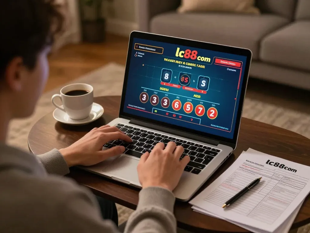 Engaging online baccarat gameplay at lc88 com highlighting strategic betting in a cozy home setting.