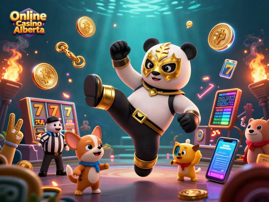 Experience thrilling action in Online Casino Alberta with a panda wrestler and entertaining casino elements.