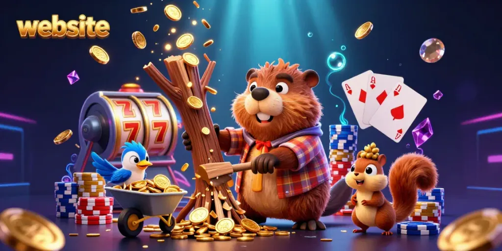 Website slot gacor dengan karakter unik mengumpulkan koin emas dan simbol keberuntungan.
