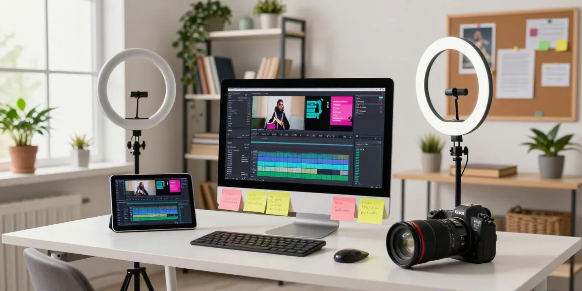 Creative workspace adding text to video clips in a modern home studio.