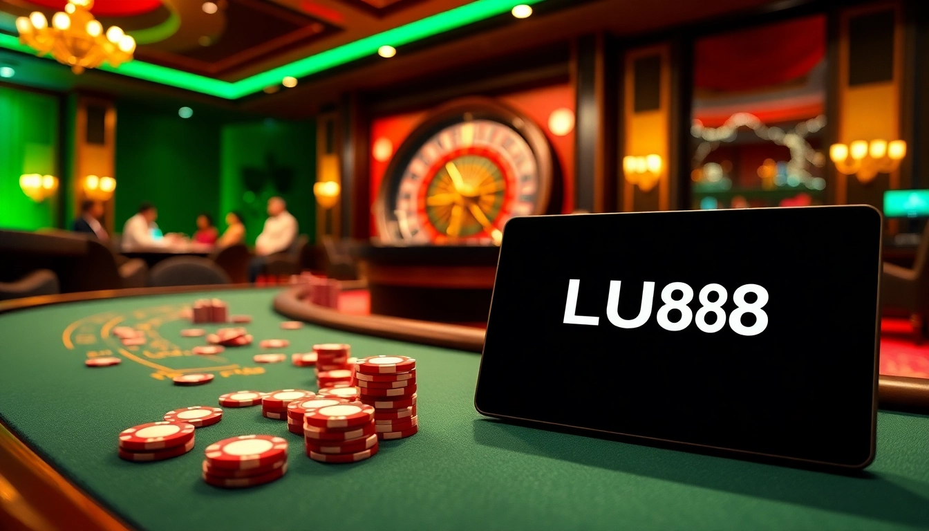 Experience thrilling gaming at LU88, with vibrant casino tables and engaging players.