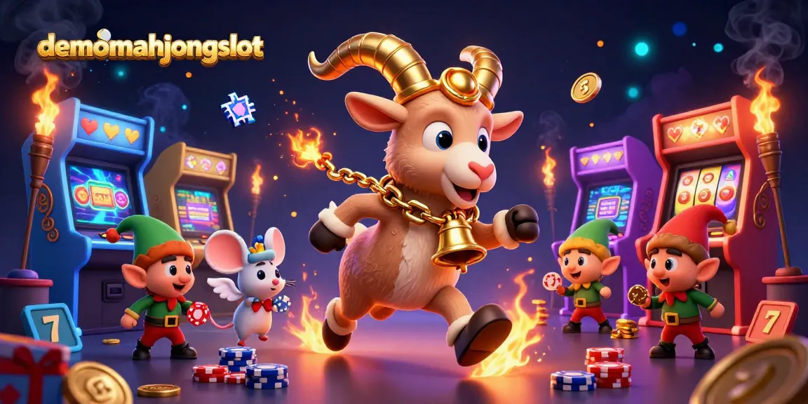 Experience the excitement at demomahjongslot with a dynamic casino scene featuring Krampus and whimsical characters.