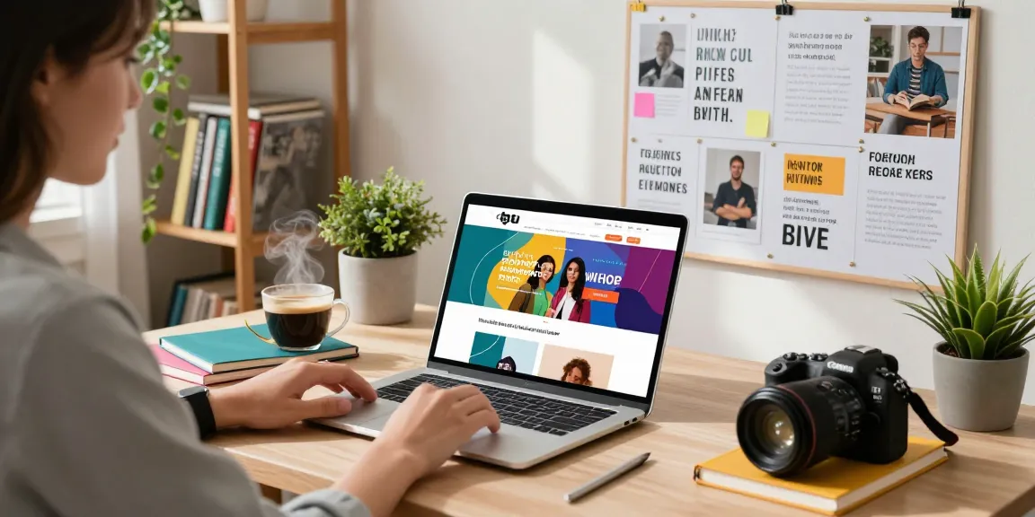 Suasana kerja inspiratif dengan halte4d di ruang kerja, laptop, dan buku inspirasi.