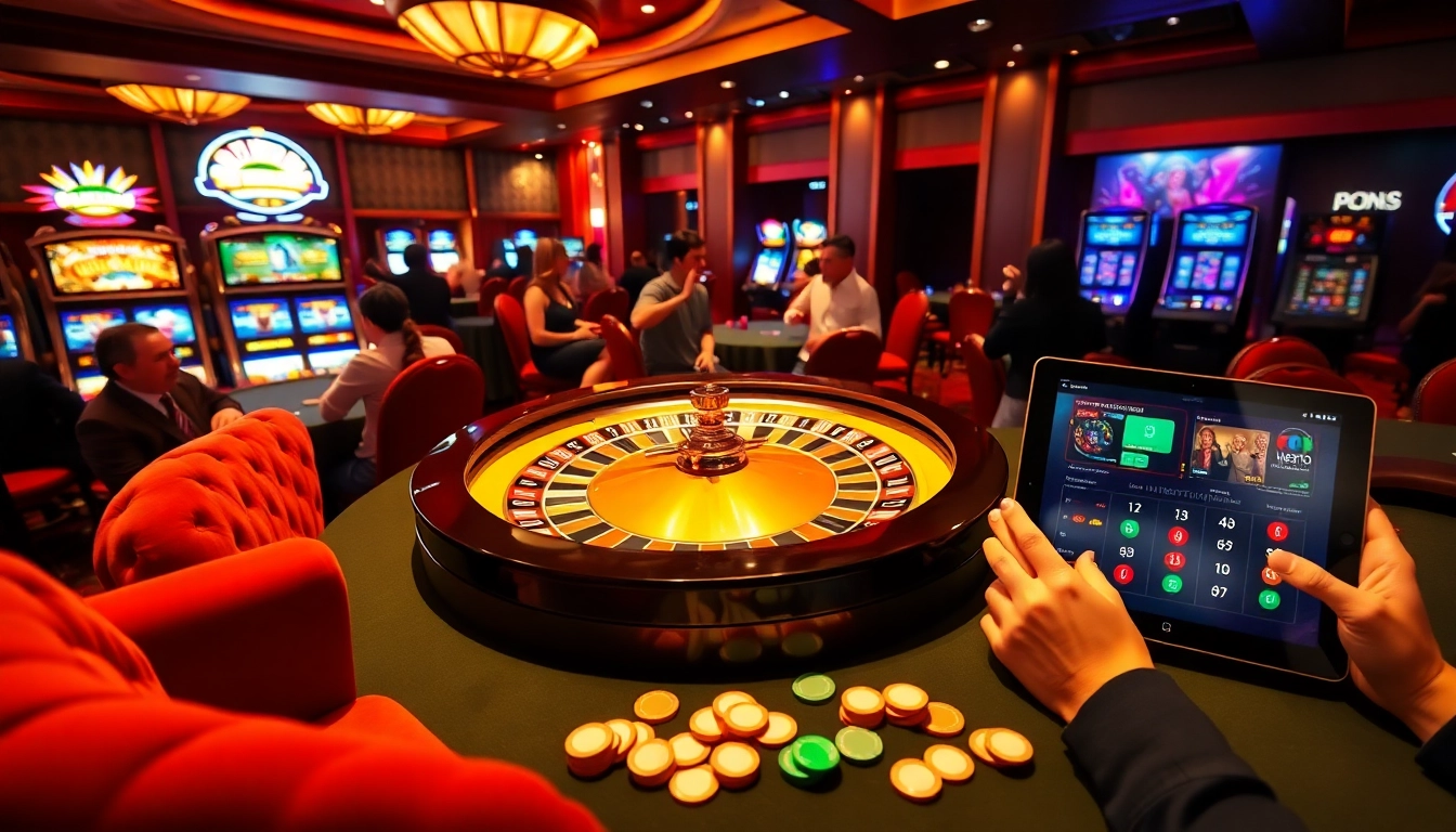 Lazadatoto players enjoying a vibrant casino experience with roulette and poker chips.