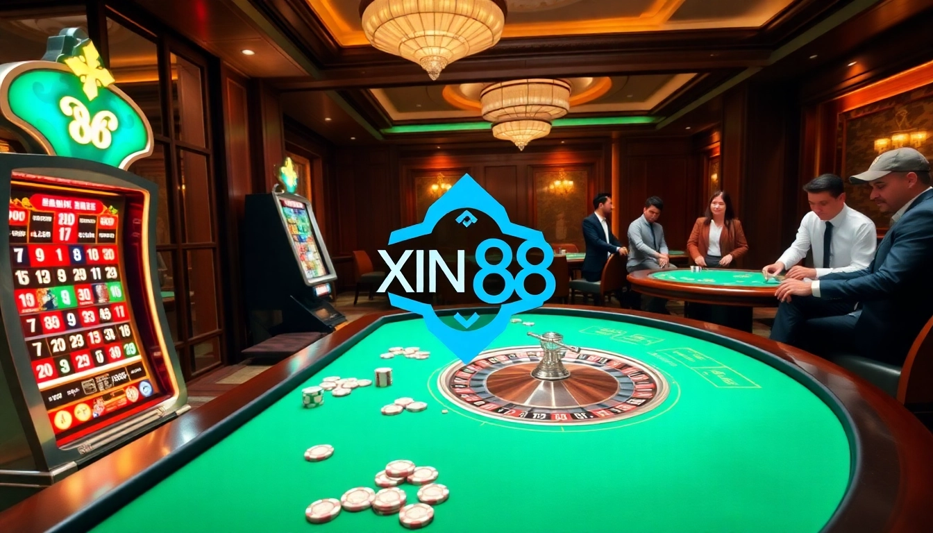 Experience the excitement of Xin 88 with vibrant casino tables and engaging players in a luxurious setting.