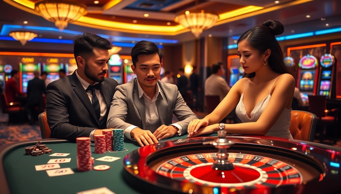 GA888 showcases a vibrant casino scene with enthusiastic players at a poker table, embodying excitement in gambling.