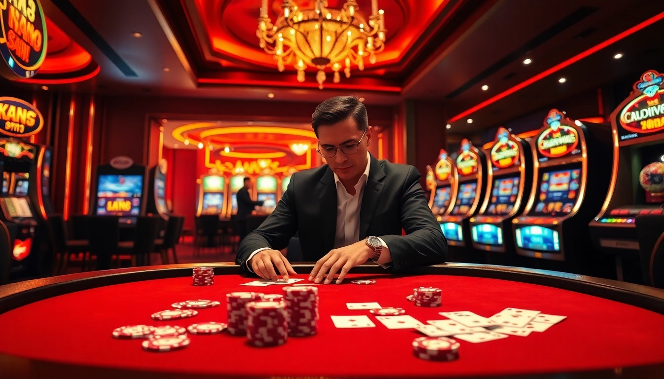 Action-packed gaming experience showcasing Xin88 with an elegant poker table and vibrant chips.