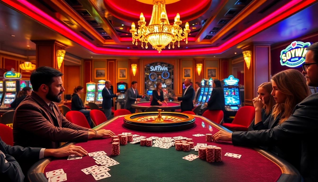 Experience thrilling poker action at Sunwin's luxurious casino with vibrant games on display.