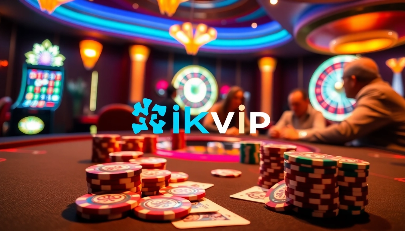 Engaged players at a Rikvip poker table, highlighting excitement and anticipation in a vibrant casino setting.