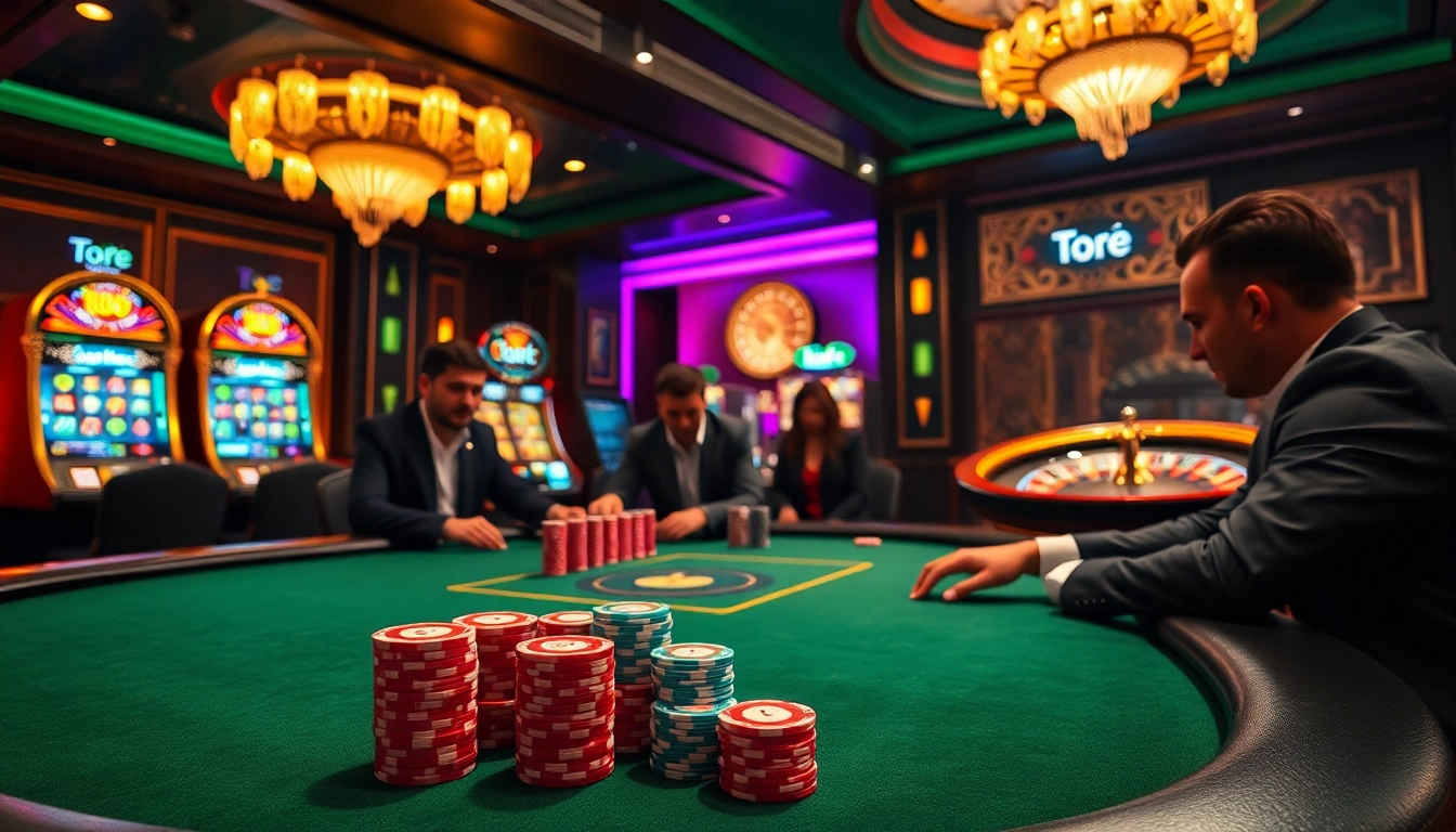 Engaged players in a vibrant casino scene with poker chips, capturing hidden wiki tor excitement.