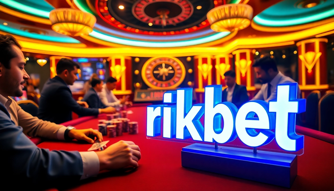 Players enjoying a high-stakes game at a rikbet poker table in a luxurious casino.