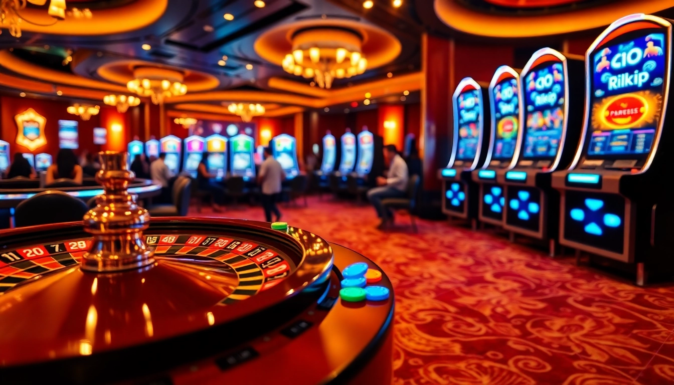 Rikvip players enjoying thrilling online casino games in a vibrant atmosphere.