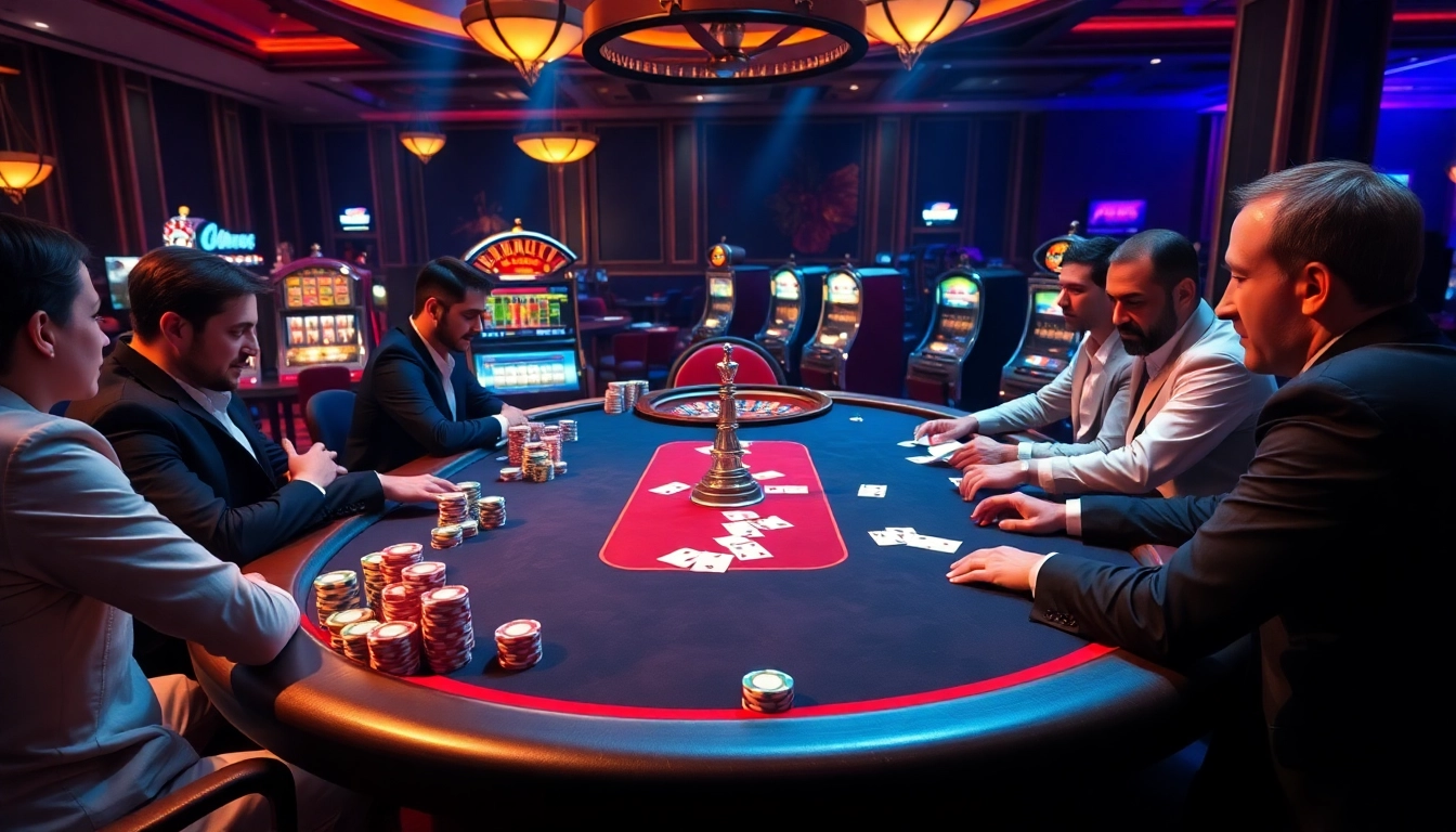Players strategizing at a poker table in a vibrant casino, inspired by the hidden wiki concept.