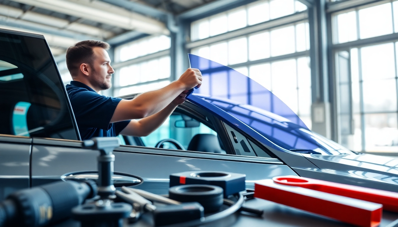 Enhancing vehicles with window tinting Cleveland TN, showcasing professional installation in a workshop.