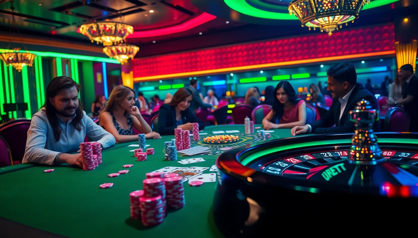Engage with the thrilling B52 game at a vibrant casino, with poker cards and chips in action.