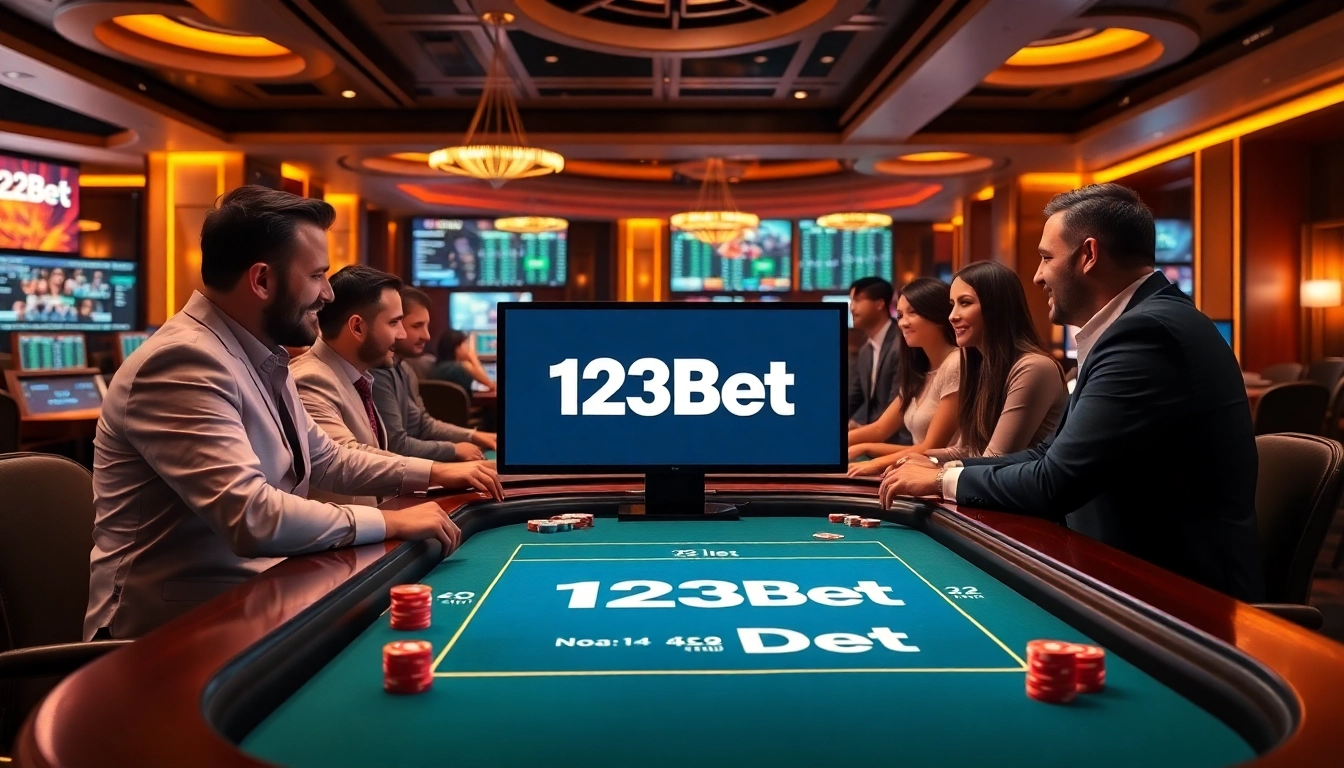 Crowd enjoying a thrilling game at 123bet's luxurious casino table, showcasing the excitement of online betting.