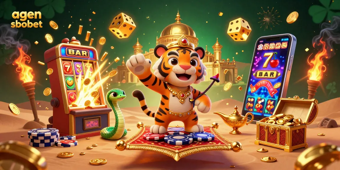 Experience premier betting with agen sbobet in a dazzling casino-themed illustration bursting with action and excitement.